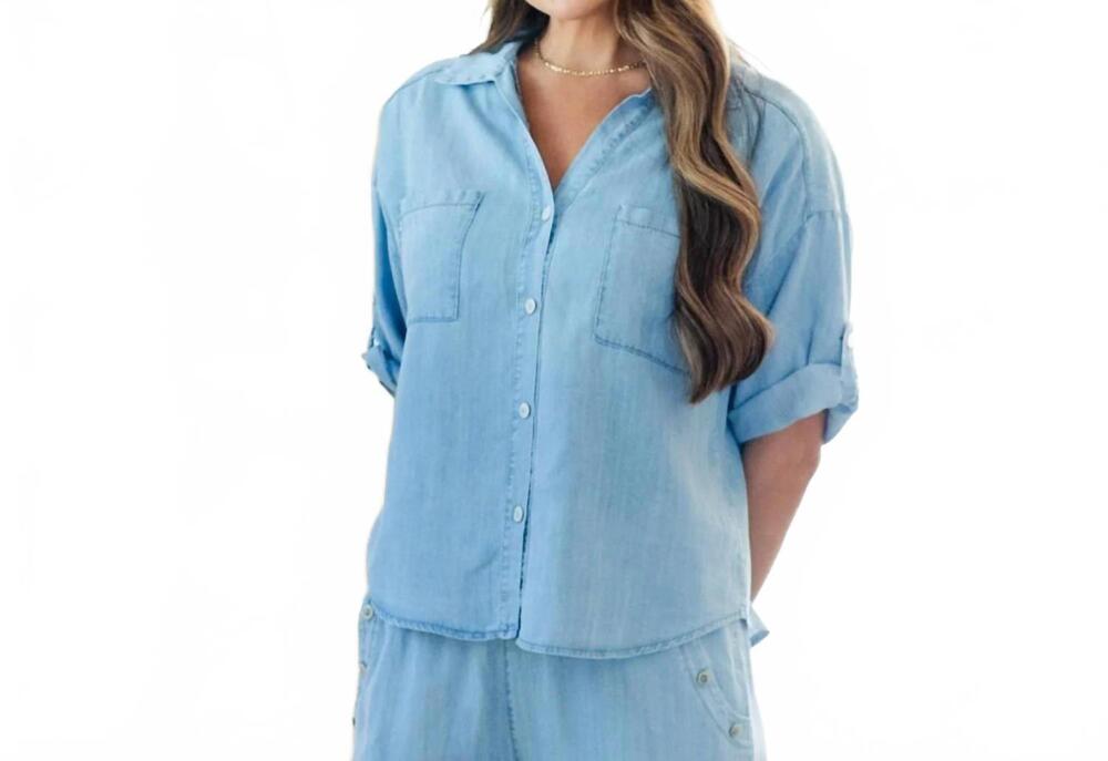 NEW SPLENDID IRIS lyocell camp shirt in denim stonewash
